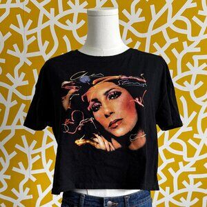 Cher Stars Black Short Sleeve Cotton Boxy Crop Top - S/M